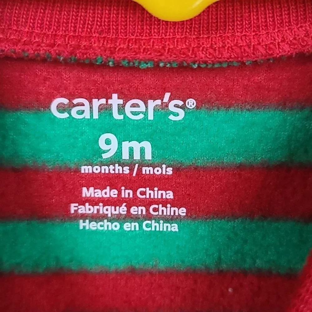 Carter’s Baby Christmas Pajamas 9M Reindeer Fleece Footed Sleeper Red Green Pjs